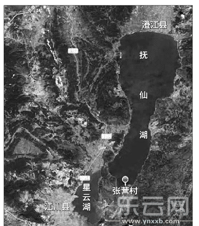 征地纠纷发生地、玉溪市江川县路居镇张营村。卫星地图来自国家测绘地理信息局“天地图”网站。