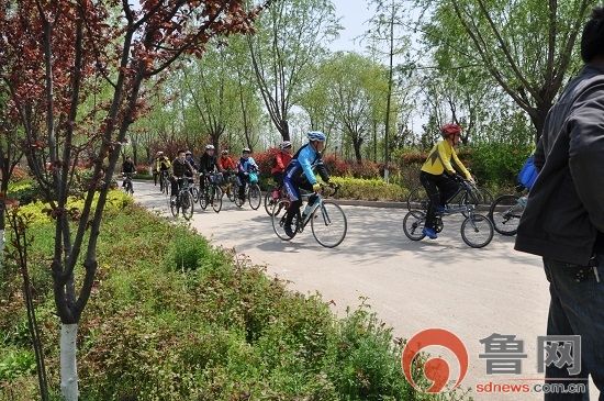 自行车爱好者骑着他们的爱车，进行了一次湿地大巡游