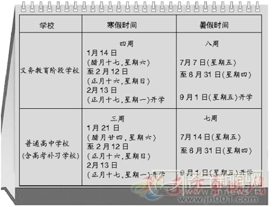 2017济宁学生假期时间表出炉 1月14日寒假开